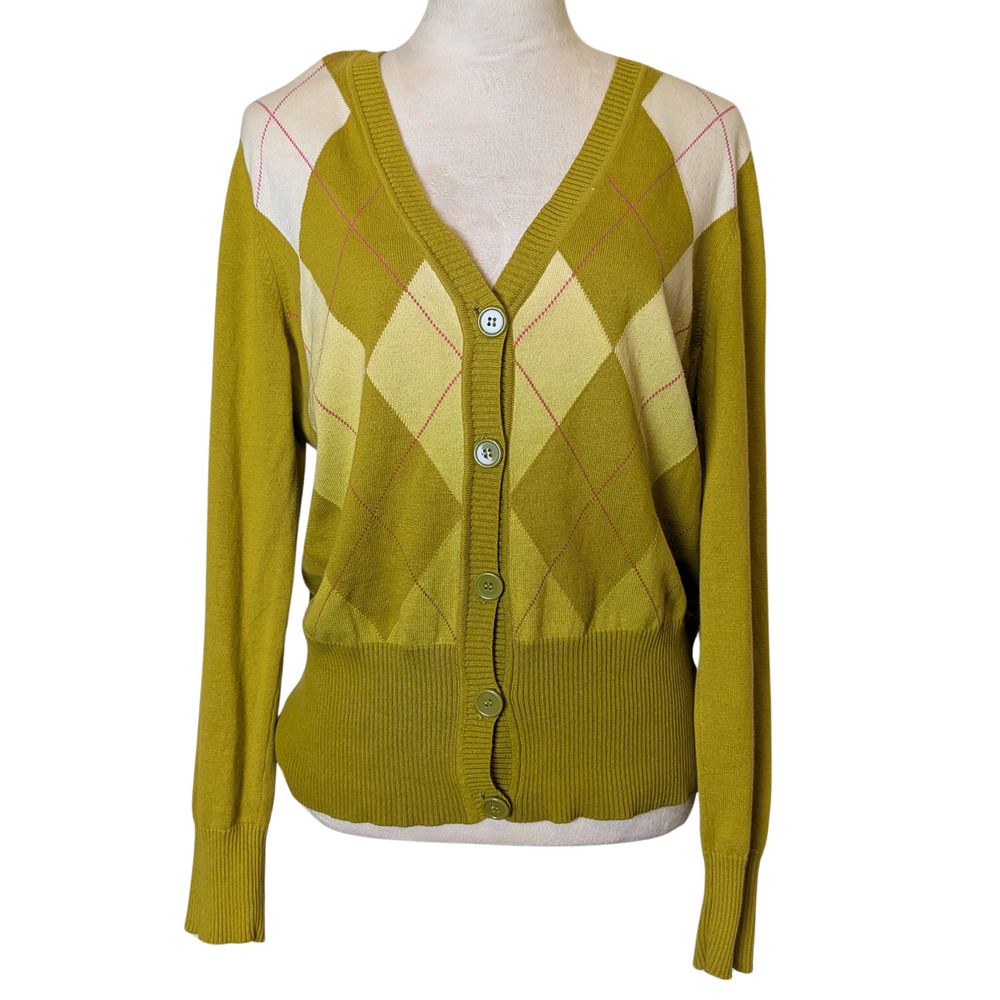 Twee Prep Ombre Argyle Button Down Cotton Cardigan Women's L